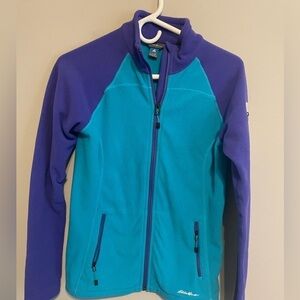 Eddie Bauer‎ Jacket Women sm Ascent Blue Fleece Full Zip Raglan Sleeve Coat